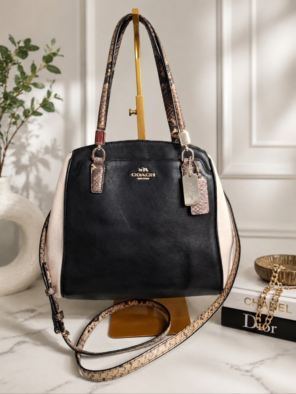 Coach Minetta Exotic Trim Leather Satchel Crossbody Bag EUC